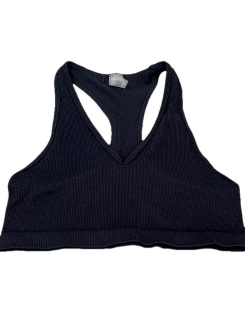 ARITZIA TNA Black Bra Top V Neck Racerback Ribbed Size Medium